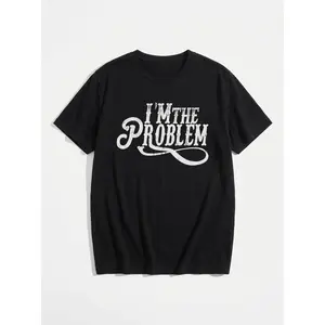 I'm The Problem T-shirt, Country Music Graphic Tees, Western T-shirt for Men, Pure Cotton Round-neck T-shirt, Machine Washable, Moisture - Wicking,  Suitable for Daily Wear, Exercise and Vacation,Black-Hoodie-front,Black-Sweatshirt-front