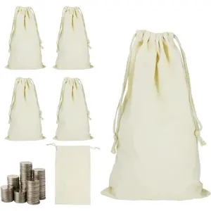 6 Pack 10x17” Coin Deposit Change Transit Bags Canvas Bank Coin Money Cash Bag Sacks with Drawstring Heavy Duty Sacks