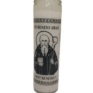 Saint Benedict Candle Divine Protection & Blessing Non Toxic Glass Devotional for Home Family Business Cleansing Negative Influences