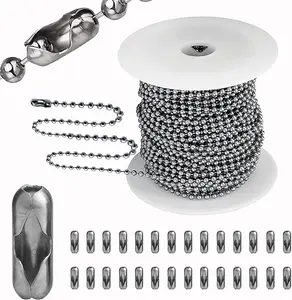 Stainless Steel Ball Chain, 55Ft Bead Chain with 100 Pcs Matching Connectors Clasps for Necklace Hanging, Dog Tag, DIY Crafts, 2.0Mm Diameter Necklace chain ball bead