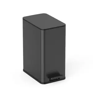 Nine Stars Step Garbage Bin For Office Bathroom Waste 2.6 Gallon Black Stainless Steel Soft Close Lid Trash Can