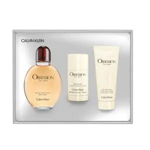 Calvin Klein Obsession for Men Gift Set - Eau de Toilette 4 oz, Deodrant & After Shave 6.7 oz - Amber Woody Scent with Mandarin Bergamot & Lavender