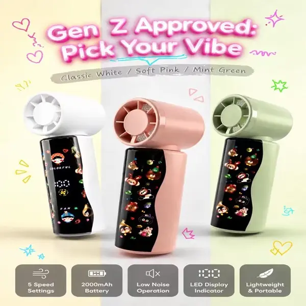 LIETHGVN colorful handheld fan with LED display -5-speed turbocharged colorful fan, USB charging, high-speed cooling, suitable for travel and makeup use. The perfect gift. Portable refrigeration.