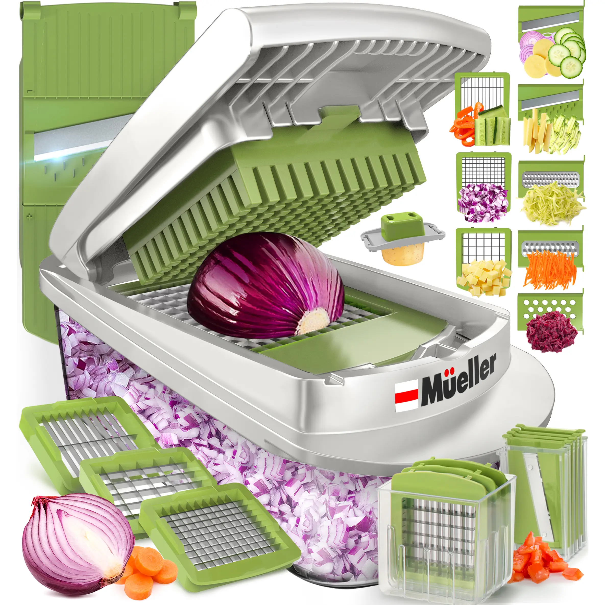 MUELLER 8 Blade Slicer Vegetable Chopper Food Slicer Pro Set, Steel Stainless Onion Cutter, Veggie Dicer, Mandolin Cabbage Grater, Home Essentials, Ki