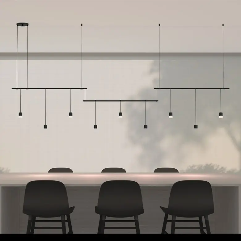 Suspenders 36" 3-Bar Offset Linear Pendant Light with Etched Glass Drum Diffusers