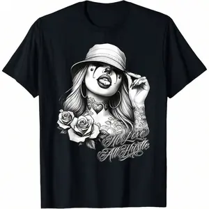 NO LOVE ALL HUSTLE Chicana Payasa Tattoo Chicano Art Chola T-Shirt