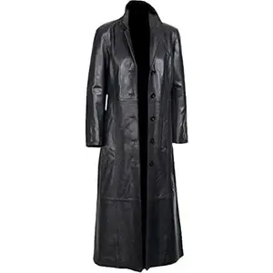 Mens Leather Long Coat - Men's Trench Full Body Genuine Leather Coat - Real Lambskin Leather Long Coat