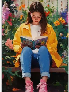 Pink Floral Reading Art Print Woman Reading Art Reading Poster Library Wall Decor Wall Art Poster Decorative Painting Wall Art Posters for Room Aesthetic