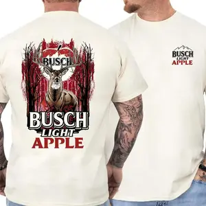 Buschhh Light Apple Hunting T-Shirt – Official Beer Merchandise for Hunters and Outdoorsmen, White Cotton Tee with Chest Logo, Large Deer and Apple Graphic on the Back