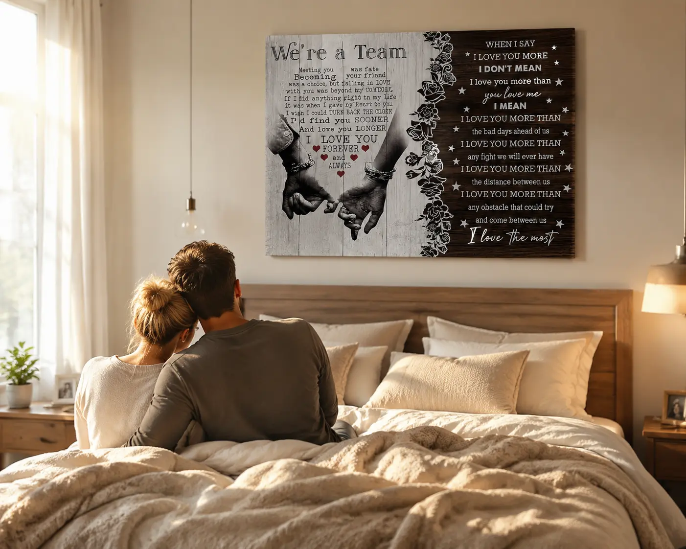 I Love You More Couple Canvas Wall Art, Romantic Love Quote Canvas Print for Bedroom, Anniversary Gift for Husband Wife, Wedding Gift for Couples, Valentine's Day Gift, Home Bedroom Wall Decor