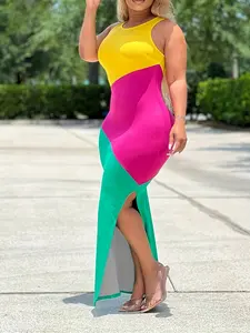 Summer New Arrival European and American Women's Fashion Sexy Sleeveless Digital Positioning Print Casual Long Dress