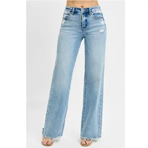 Tummy Control Mid Rise Wide Leg Jeans - Light Blue