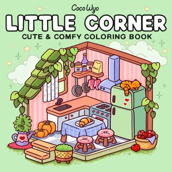 Little Corners : Coloring Book for Adults and Teens, Super Cute Designs of Cozy, Hygge Spaces for Relaxation (Cozy Spaces Coloring) Fireplace Illustrations