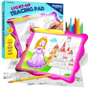 Dan&Darci Light-Up Tracing Pad LED Backlit Drawing Tablet with 30+ Stencils Colored Pencils Rechargeable Art Toy for Kids 12x14x1 in