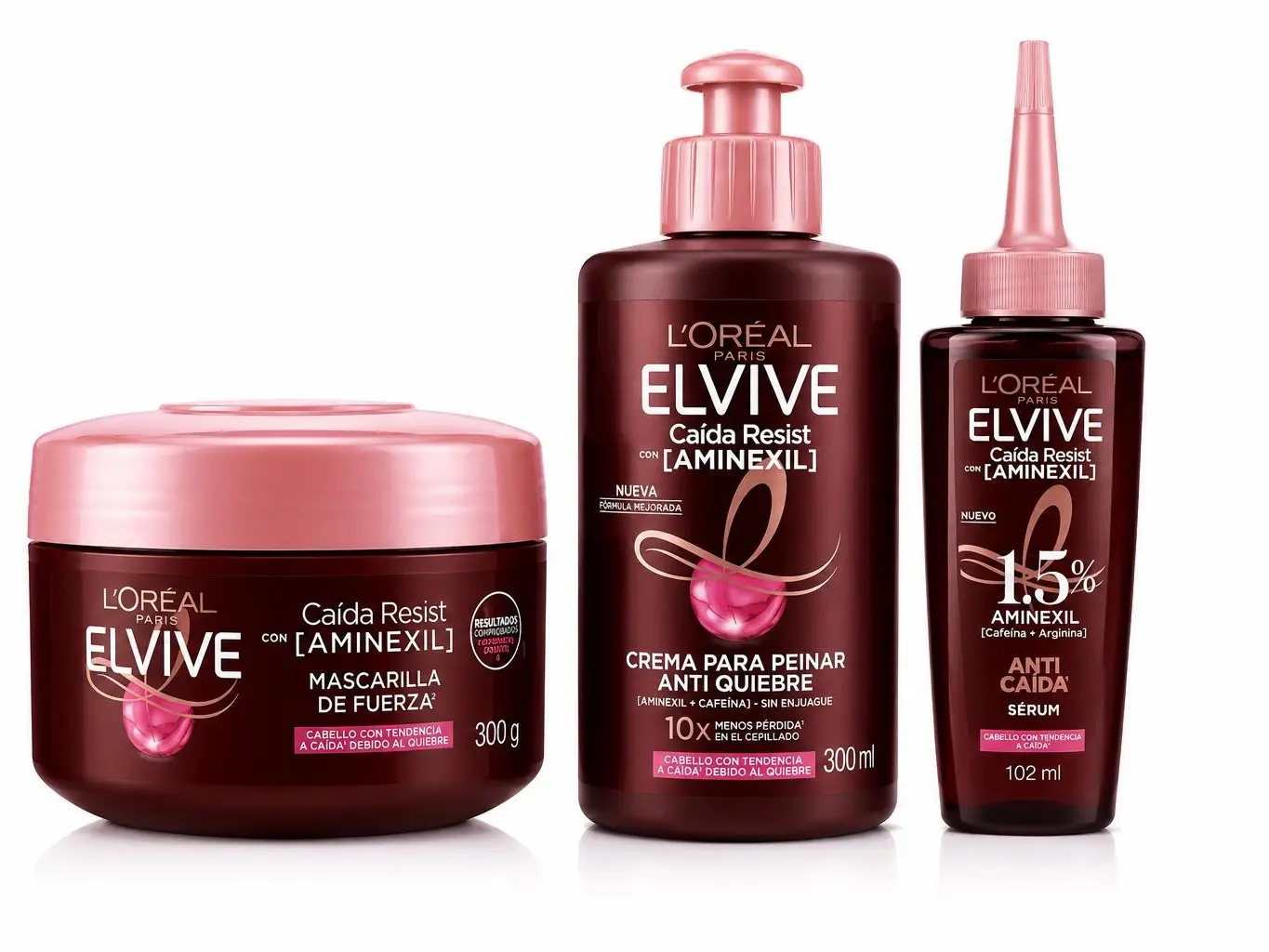 L'Oréal Elvive Aminexil Hair Care Bundle 3pc | Anti Hair Fall Serum, Strengthening Hair Mask & Anti Breakage Cream | Hair Fall & Breakage Treatment | Stronger, Healthier-Looking Hair (MASCARILLA, CREMA, SUERO)