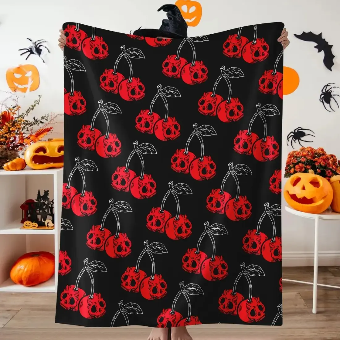 1pc Halloween Skeleton Orchid Fleece, Comfortable,Soft, Warm Nap Envelope Cover Blanket, Suitable for Sofa, Bed, Car, Camping, Halloween Gift Blanket, Decorative Giftable Blankets, Figure Print Blanket, Flannel Cozy Blanket, Printed Flannel Blanket Adults