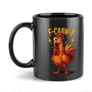 Funny Chicken Rooster 'F-CAW-F' Visual Only Novelty Mug, 11oz, Durable Black Ceramic Coffee Cup with Farmhouse Design, Ideal Gift for Chicken Lovers. Coffee Mugs