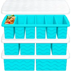 3-Pack Silicone Freezer Trays with Lid,2 Large 2-Cup(500ml)&4 Medium 1-Cup(250ml)&6 Small 1/2-Cup(125ml) Soup Freezer Container Molds,Ice Cube Tray For Meal Prep&Freezing Soup,Stews,Sauces