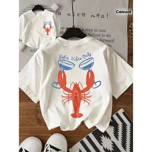 Womens Cotton Short Sleeve Graphic Tee Lobster Print Cute Summer Top Beach Vacation Outfit Soft Breathable Casual Crewneck T Shirt For Everyday Wear