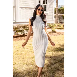 FINAL SALE - Quiet Confidence Ribbed Off White Midi Dress