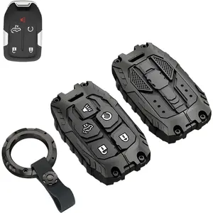 Heavy Key Fob Cover Case Protector for GMC, Keychain, Accessories for 2023 2022 2021 2020 2019 GMC Sierra, Chevy Silverado 1500 2500HD 3500HD (Type-B 5 Buttons)