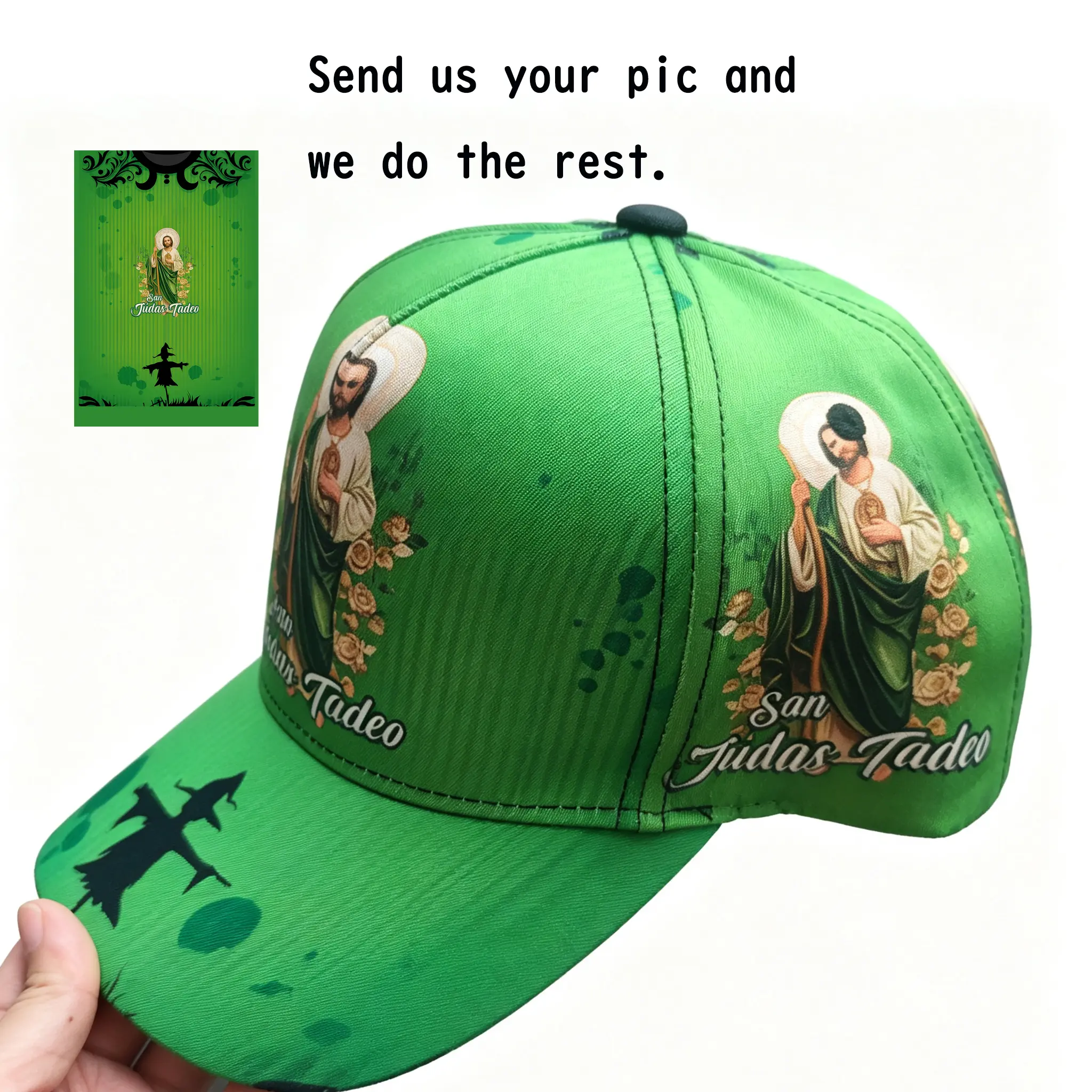 Custom Photo 3D All Over Print Hat, Saint Jude Cap, San Judas Tadeo Hat,Personalized Picture Sport Trucker Hat, Adjustable Snapback Baseball Hat for Men Women Gift