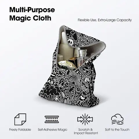 Self-Adhesive Cotton Fabric Storage Bag - Foldable, Scratch-Resistant Makeup Organizer Pouch, Compact 45cm x 45cm Portable Animal Print Travel Bag for Camera, iPad (11 Trendy Designs)