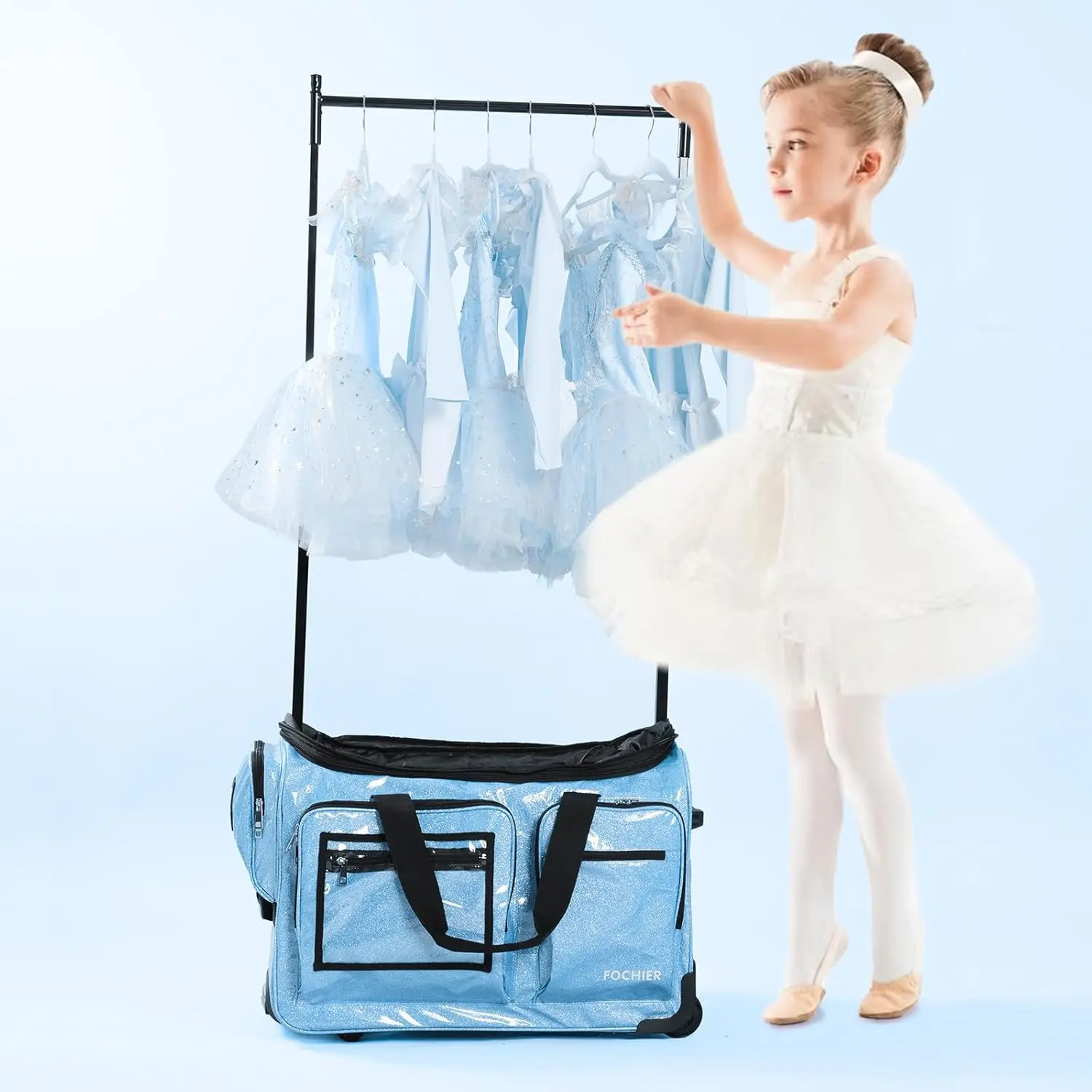 Fochier Blue Dance Bag with Garment Rack, Competition Duffle 