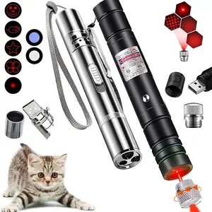 2-Piece USB Rechargeable Pet Laser Toy Set, Silver Color Laser Pointer with 5 Adjustable Modes, Cat Training & Outdoor Play