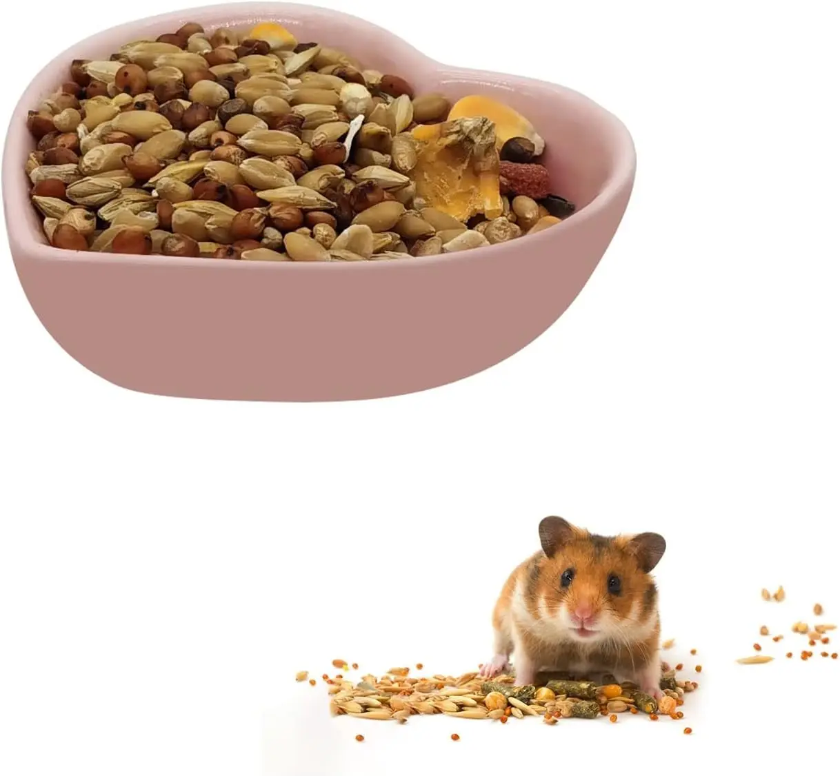 Ceramic Hamster Food Bowl, 1.2oz Durable Heart Hamster Water Dish for Hamsters/Birds/Snakes/Turtle, Easy to Wash and Prevent Tipping (Pink, 1pcs)