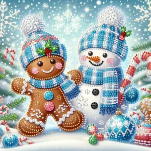 DIY Diamond Painting Kit, Gingerbread Man & Snowman Design, No Frame Art Embroidery Cross Stitch, Unique Gift for Home Decor, Craft