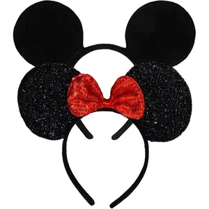 Mouse Ears, 2 Pcs Costume Headbands Hair Band for Christmas (Red Black)