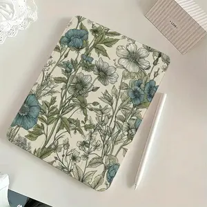 Floral Pattern Acrylic Trifold Flip Stand with Pen Slot Anti-Fall for iPad Case 10th Gen Air4th/5th 10.9 Inch 7/8/9th 10.2 Inch 5th/6th/Air1/Air2 9.7 Inch Computer Covers Tablet White Flower