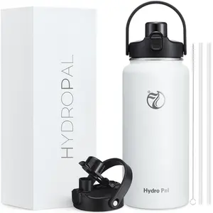HydroPal 64oz Insulated Stainless Steel Water Bottle, Half Gallon, 2-in-1 Lid (Chug & Straw), Double-Walled Vacuum, Leak-Proof, Wide Mouth, Drinkware