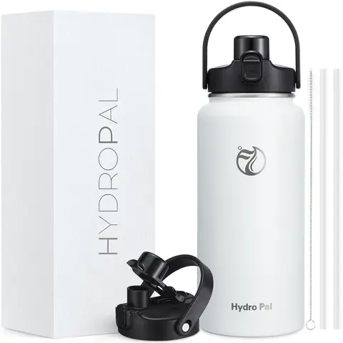 HydroPal 64oz (2,000 ml and above) Portable Thermal Stainless Steel Vacuum Flask - Double Layer Insulated Drinkware, Wide Mouth Bottled Hydration Bottle with 2-in-1 Leak-Proof Chug or Straw Lid, Kitchenware (Your Way)