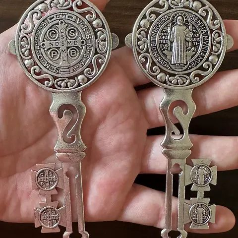 Double Pack Saint Benedict Key Blessing For Protection - Home and Door hanger - Wall Hanger Catholic Gifts - Llave de San Benito Catholic Favor - Stylish Religious Decor Religious Decoration