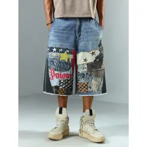 Spring/Summer Casual Graphic Men's Retro Digital Print Denim Shorts Streetwear Outfits