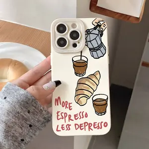 Simple Eye Coffee and Cream Puff Creative Design Phone Case, suitable for iPhone 17/16/1/14/13/12/11/X/XS/XSMAX/16E/12.13MINI - Thickened Full-Edge Shockproof Soft Case, a holiday gift for friends, family, and yourself