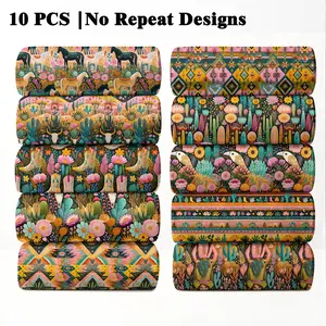 10PCS Bright Cowgirl Print Fabric, 23x55cm (9x22in) Classic Vibrant Western Pattern Quilting Fabric for Kids Room Decor, Fun DIY Quilting & Crafts