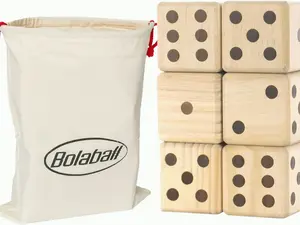 Bolaball 3.5" Giant Wooden Yard Dice Set for Outdoor Fun, Barbeque, Party Events, Backyard Games, Beach Games, Lawn Games Includes 6 Dice and a Carry Bag for Easy Storage