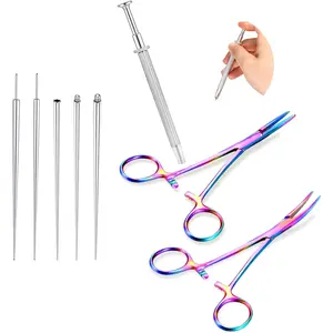 Piercing Taper Pliers Ball Grabber Tool for Changing Jewelry - Curved and Straight Forceps Stainless Steel 14G 16G 18G Flat Back Earrings Insertion Tool Body Piercing Kit for Ear Nose Lip