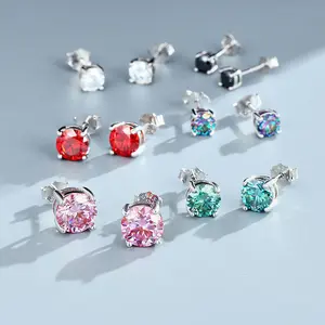 DLS Jewelry S925 Silver circle setting Moissanite earrings, colorful Moissanite 1-2 ct.