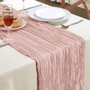 Dusty Pink Mother’s Day Cheesecloth Table Runner 10FT Long Easter Spring Boho Gauze Table Runner Rustic Sheer Runner for Wedding Bridal Baby Shower Birthday Holiday Party Table Decor Easter Decor