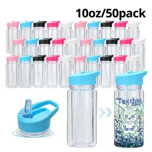 50pack 10oz Double Wall Acrylic Plastic Kids Snow Globe Water Bottle，Can DIY sticker，Insulated Unbreakable/daily/do office work/Party/Camping Essential, Festive Gift Drinkware