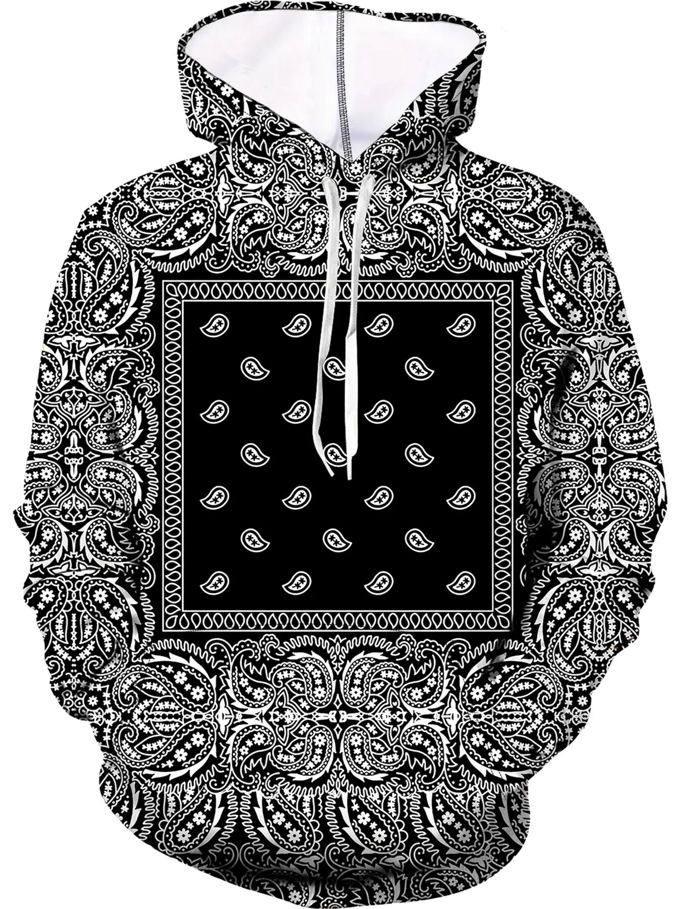 Unisex Men's Paisley Print Drawstring Pocket Hoodie, Essentials Hoodie, All Over Print Long Sleeve Hooded Top for Spring & Fall, Men's Clothes for Dai