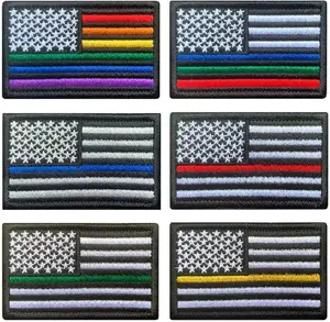 6 Pieces Colorful American Patch United States Thin Blue Line/Red/Green/Yellow Rainbow Line Patch Embroidery Hook and Loop Patches for Caps, Tactical Backpack, Vest Jackets, Military Clothes