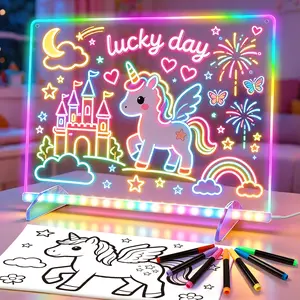 Cosmody LED Drawing Board for Kids, 16" LED Note Board with Color, 13 Glowing Effects and 4 Brightness Levels, Light Up Drawing Pad with 7 Markers&Tracing Paper, Birthday Gifts for Kids Age