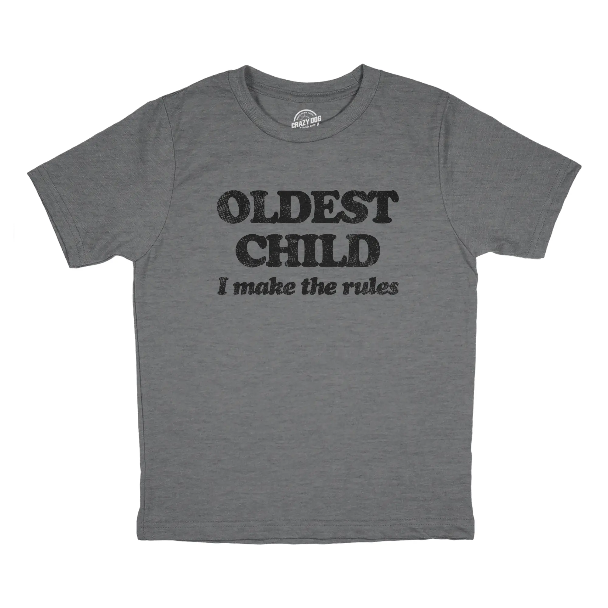 Youth Oldest Child I Make The Rules T Shirt Funny Sarcastic Sibling Novelty Tee for Kids Funny T Shirts Sarcastic Tops for Kid Funny Brother Short Sleeve Novelty Tees for Kids Light Grey