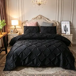 3 Piece Pinch Pleat Machine Washable Duvet Cover Queen Size, White Pintuck Comforter Cover with Diamond Ruched Design, Breathable Microfiber Elegant Bedding Set with Zipper & Corner Ties, Modern Aesthetic Bed Cover for Bedroom Decor, All Season Use