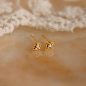 Ericka Diamond Studs by Caitlyn Minimalist - Dainty Geometric Crystal Stud Earrings - Vintage Style Cartilage Earrings - Art Deco Jewelry - Birthday Gift